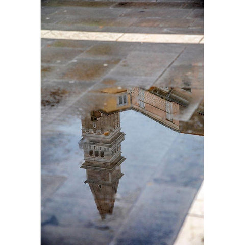 Slovenia-Piran Reflection of a tower after the rain White Modern Wood Framed Art Print by Looney, Hollice