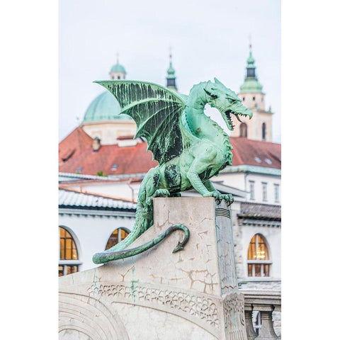 Slovenia-Ljubljana-Dragon Bridge at dawn Black Modern Wood Framed Art Print by Tilley, Rob
