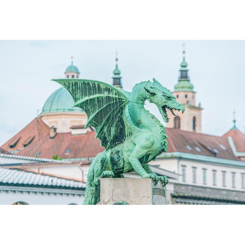 Slovenia-Ljubljana-Dragon Bridge at dawn Black Modern Wood Framed Art Print by Tilley, Rob