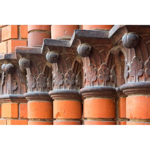 Carved red columns in the old town-Riga-Latvia Black Modern Wood Framed Art Print with Double Matting by Su, Keren