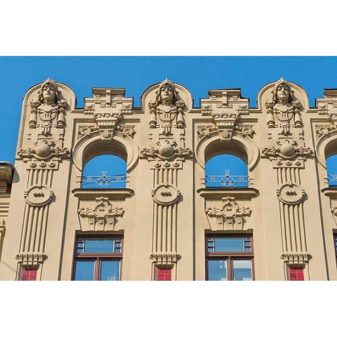 Art Nouveau building on Alberta Street in central Riga-Latvia Black Modern Wood Framed Art Print by Su, Keren