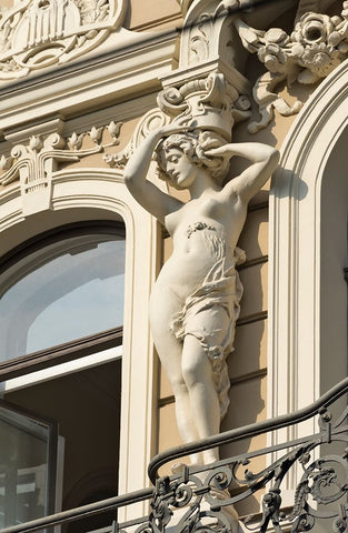 Art Nouveau building on Alberta Street in central Riga-Latvia White Modern Wood Framed Art Print with Double Matting by Su, Keren