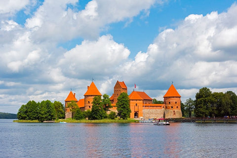 Trakai Island Castle on Lake Galve-Lithuania White Modern Wood Framed Art Print with Double Matting by Su, Keren