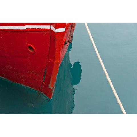 Red boat on the ocean-Narsarsuaq-Greenland Black Modern Wood Framed Art Print by Su, Keren