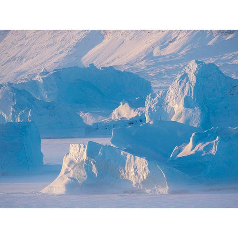 Icebergs frozen into the sea ice of the Uummannaq Fjord System during winter  Gold Ornate Wood Framed Art Print with Double Matting by Zwick, Martin