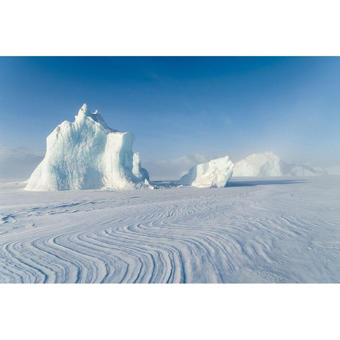 Icebergs frozen into the sea ice of the Uummannaq Fjord System during winter  White Modern Wood Framed Art Print by Zwick, Martin