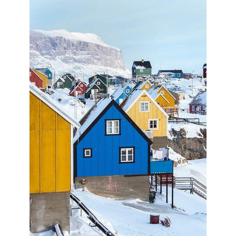 Town Uummannaq during winter in northern Black Modern Wood Framed Art Print by Zwick, Martin