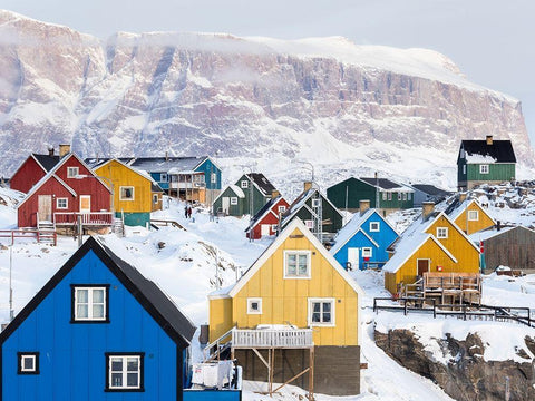 Town Uummannaq during winter in northern White Modern Wood Framed Art Print with Double Matting by Zwick, Martin