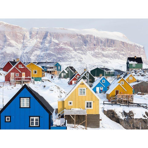 Town Uummannaq during winter in northern White Modern Wood Framed Art Print by Zwick, Martin