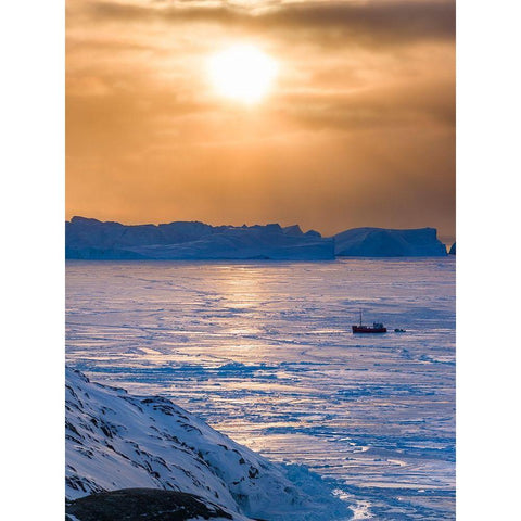 Fishing boats Winter at the Ilulissat Fjord-located in the Disko Bay Black Modern Wood Framed Art Print by Zwick, Martin