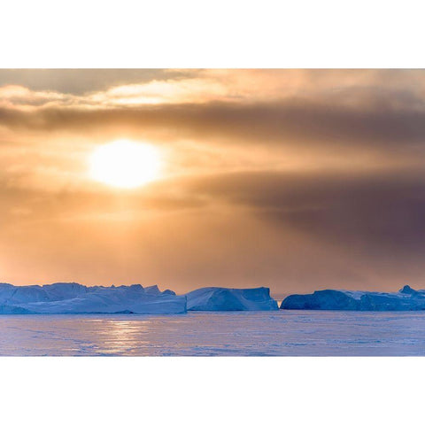 Sunset during winter at the Ilulissat Fjord-located in the Disko Bay in West Greenland Gold Ornate Wood Framed Art Print with Double Matting by Zwick, Martin