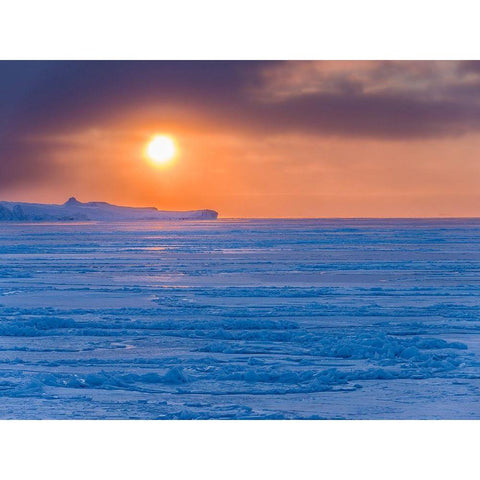 Sunset during winter at the Ilulissat Fjord-located in the Disko Bay in West Greenland White Modern Wood Framed Art Print by Zwick, Martin