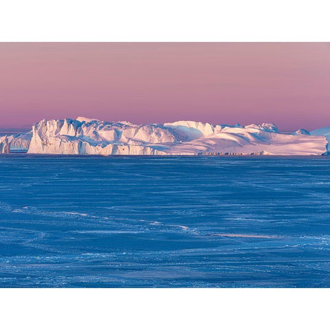 Sunrise during winter at the Ilulissat Fjord-located in the Disko Bay in West Greenland White Modern Wood Framed Art Print by Zwick, Martin