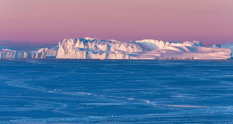 Sunrise during winter at the Ilulissat Fjord-located in the Disko Bay in West Greenland White Modern Wood Framed Art Print with Double Matting by Zwick, Martin