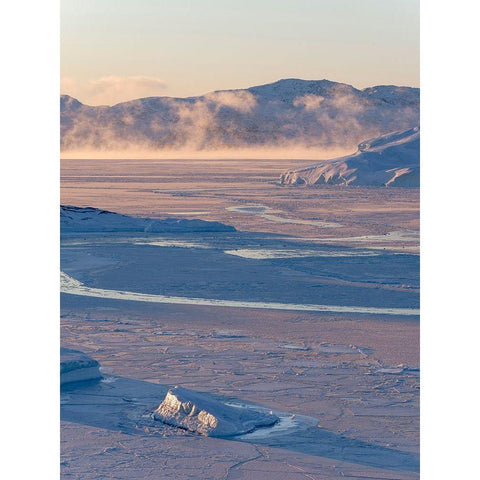 Sunrise during winter at the Ilulissat Fjord-located in the Disko Bay in West Greenland Black Modern Wood Framed Art Print by Zwick, Martin