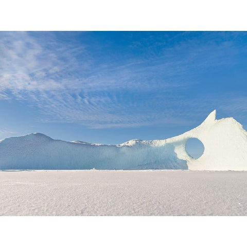 Iceberg frozen into the sea ice of the Uummannaq fjord system during winter-Greenland-Danish Territ Black Modern Wood Framed Art Print by Zwick, Martin