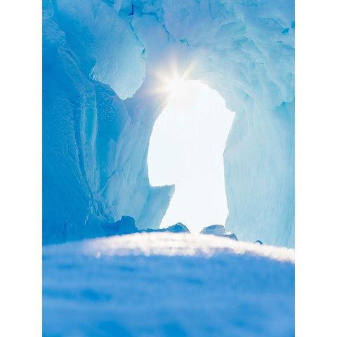 Iceberg frozen into the sea ice of the Uummannaq fjord system during winter-Greenland-Danish Territ Black Modern Wood Framed Art Print by Zwick, Martin