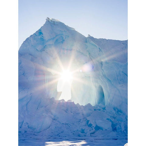 Iceberg frozen into the sea ice of the Uummannaq fjord system during winter-Greenland-Danish Territ Black Modern Wood Framed Art Print by Zwick, Martin