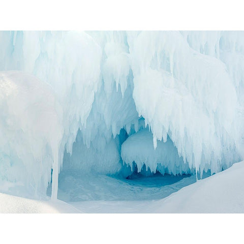 Iceberg frozen into the sea ice of the Uummannaq fjord system during winter-Greenland-Danish Territ Black Modern Wood Framed Art Print by Zwick, Martin