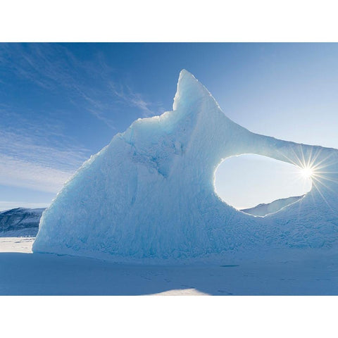 Iceberg frozen into the sea ice of the Uummannaq fjord system during winter-Greenland-Danish Territ Black Modern Wood Framed Art Print with Double Matting by Zwick, Martin