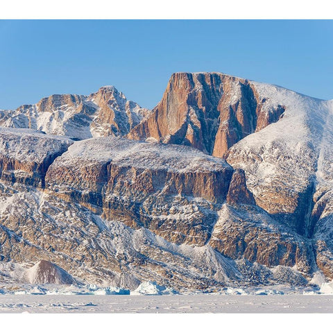Icebergs in front of Appat Island-frozen into the sea ice of the Uummannaq fjord system during wint Black Modern Wood Framed Art Print with Double Matting by Zwick, Martin