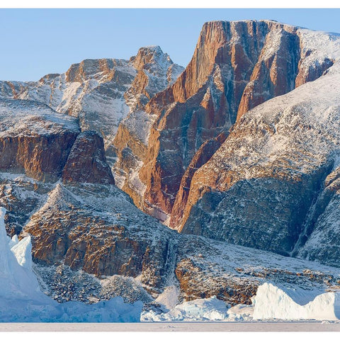 Icebergs in front of Appat Island-frozen into the sea ice of the Uummannaq fjord system during wint Black Modern Wood Framed Art Print by Zwick, Martin