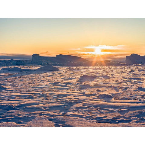Icebergs frozen into the sea ice of the Uummannaq fjord system during winter-Greenland-Danish Terri Gold Ornate Wood Framed Art Print with Double Matting by Zwick, Martin