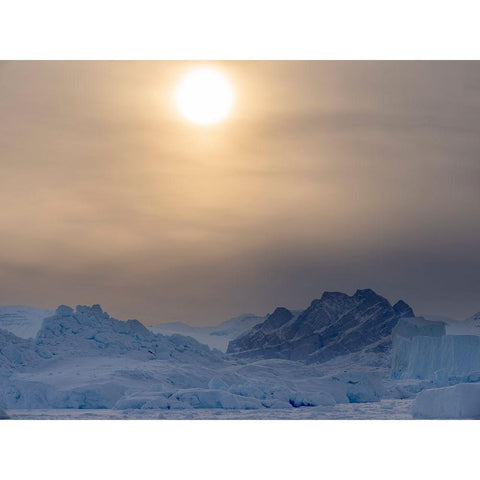 Icebergs frozen into the sea ice of the Uummannaq fjord system during winter-Greenland-Danish Terri Gold Ornate Wood Framed Art Print with Double Matting by Zwick, Martin
