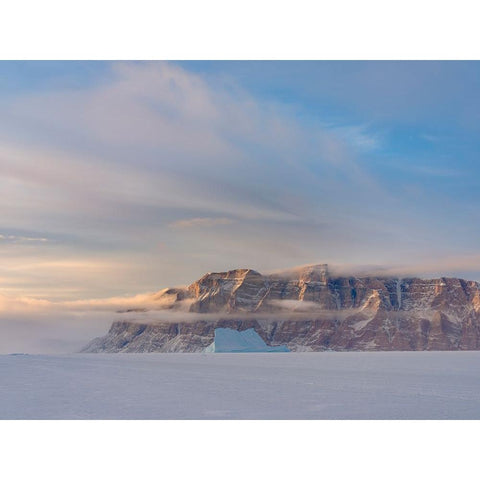 Icebergs in front of Storen Island-frozen into the sea ice of the Uummannaq fjord system during win Black Modern Wood Framed Art Print by Zwick, Martin