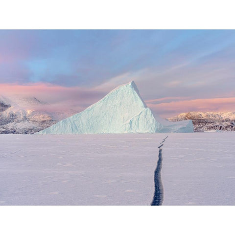 Icebergs in front of Storen Island-frozen into the sea ice of the Uummannaq fjord system during win Black Modern Wood Framed Art Print by Zwick, Martin