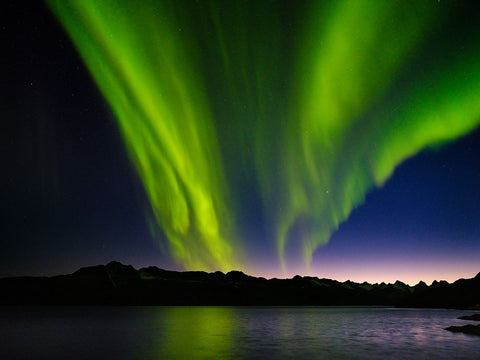 Northern lights over Angmagssalik Fjord-Greenland- Danish Territory White Modern Wood Framed Art Print with Double Matting by Zwick, Martin