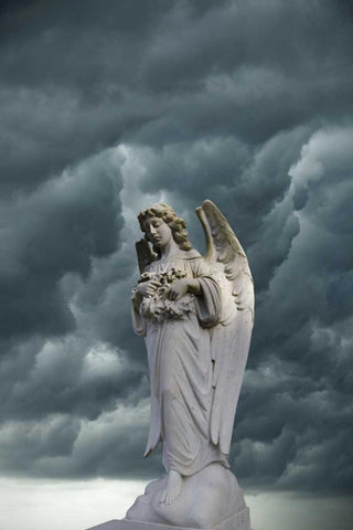 Artistic creation of angel and dark clouds White Modern Wood Framed Art Print with Double Matting by Zuckerman, Jim