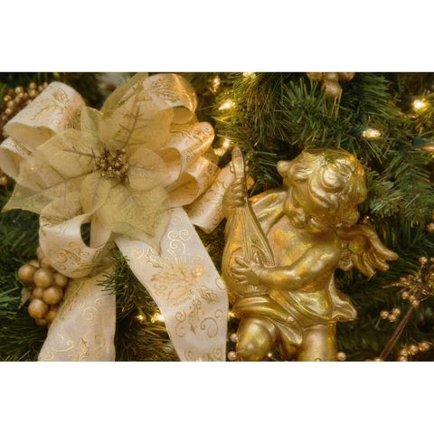 Close-up of decorations on a Christmas tree Black Modern Wood Framed Art Print by Paulson, Don