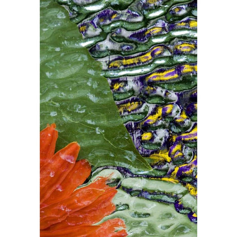 Flowers and leaves in pattern under glass Black Modern Wood Framed Art Print with Double Matting by Rotenberg, Nancy