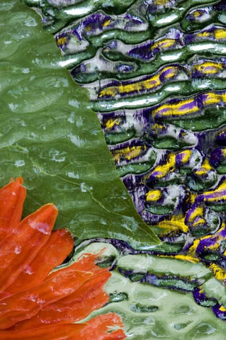 Flowers and leaves in pattern under glass White Modern Wood Framed Art Print with Double Matting by Rotenberg, Nancy