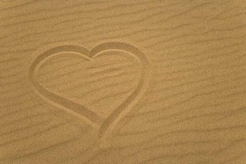 Heart outline drawn in sand White Modern Wood Framed Art Print with Double Matting by Paulson, Don