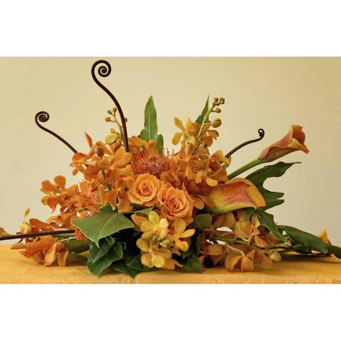 Close-up of colorful flower arrangement on table White Modern Wood Framed Art Print by Paulson, Don