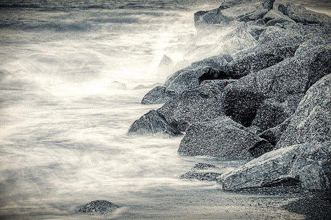 Boulders in Surf Black Ornate Wood Framed Art Print with Double Matting by Miller, Anna