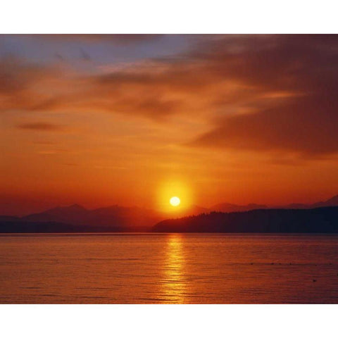 Sunset over the Olympic Mountains, WA, USA Black Modern Wood Framed Art Print by Terrill, Steve