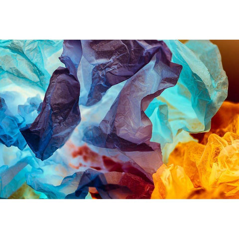 Colorful Tissue Paper and Light Gold Ornate Wood Framed Art Print with Double Matting by Beraldo, Zandina Muench