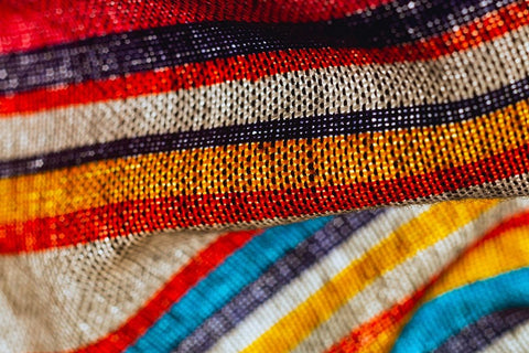 Colorful fabric detail Black Ornate Wood Framed Art Print with Double Matting by Muench, Zandria