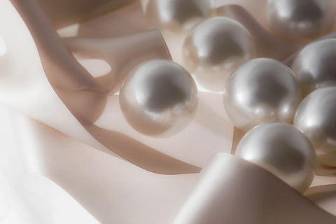 Pearls and ribbons White Modern Wood Framed Art Print with Double Matting by Muench, Zandria