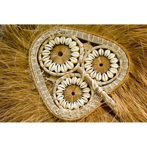 Fiji, Viti Levu Fan of woven grass and shells Black Modern Wood Framed Art Print by Kaveney, Wendy