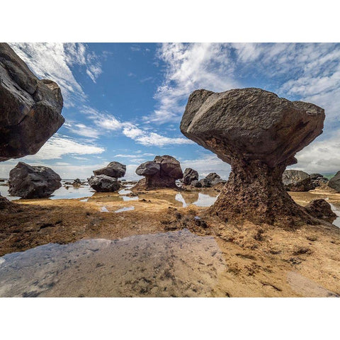Fiji-Taveuni Island Rock formations on the beach of Lavena showing erosion White Modern Wood Framed Art Print by Merrill Images