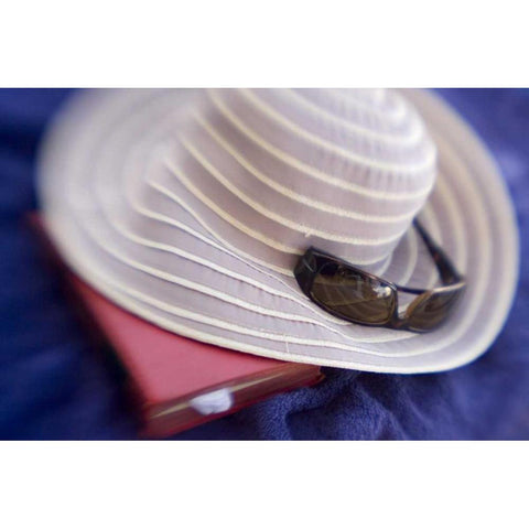 French Polynesia Sun hat, sunglasses and book White Modern Wood Framed Art Print by Kaveney, Wendy