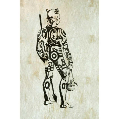 French Polynesia, Society Isl Painted tapa cloth Gold Ornate Wood Framed Art Print with Double Matting by Kaveney, Wendy