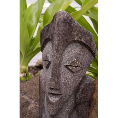 French Polynesia, Moorea Stone tiki face White Modern Wood Framed Art Print by Kaveney, Wendy