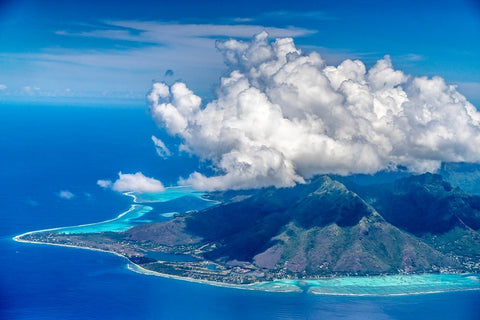 French Polynesia- Moorea. Aerial view of island. Black Ornate Wood Framed Art Print with Double Matting by Jaynes Gallery