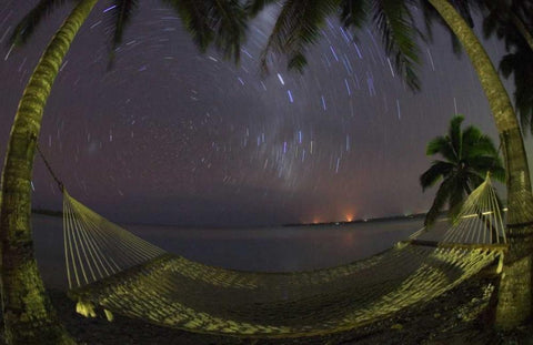 Cook Islands, Aitutaki Night sky in the tropics White Modern Wood Framed Art Print with Double Matting by Anon, Josh