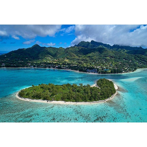 Koromiri Island-Muri Lagoon-Rarotonga-Cook Islands-South Pacific Black Modern Wood Framed Art Print by Wall, David